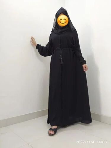 Sleeves Light Stone Work Ladies Closed Dori Abaya - Cotton, All Size, Black | Anti Wrinkle, Skin Friendly, Comfortable, Washable