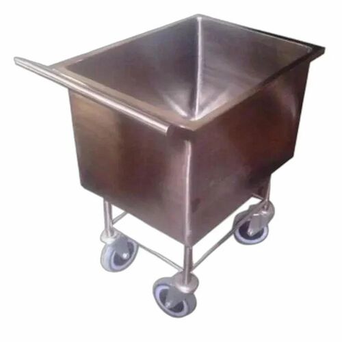 Stainless Steel Dustbin Trolley - Stainless Steel, Standard Size, Silver | Short Handle, Rust Proof, Durable