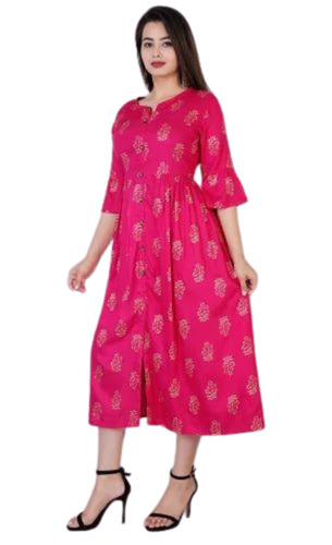 Women Dark Pink Cotton Kurti