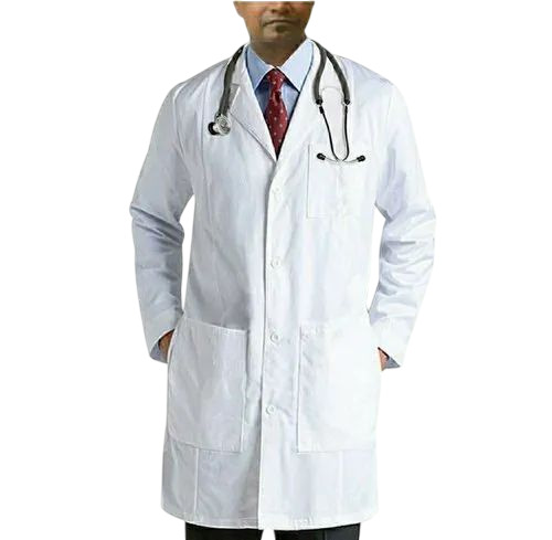 Doctor Apron Coat - Cotton Fabric, L-XXL, White | Light Weight, Breathable, 3 Pockets, Standard Collar