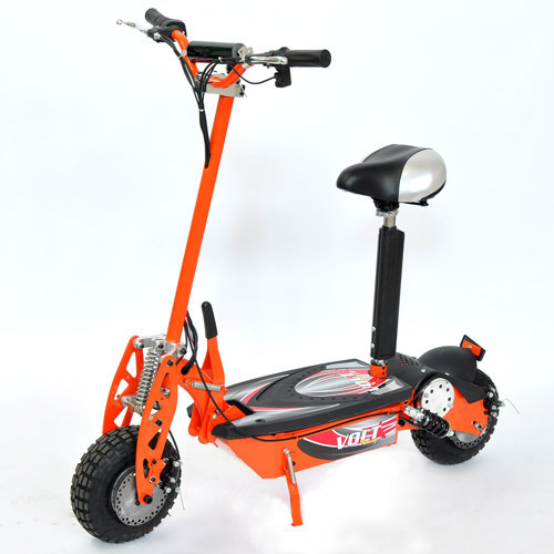 Foldable Electric Scooter - Plastic Seat, Black and Orange | Fast Charging, Comfortable Ride, Single Seat