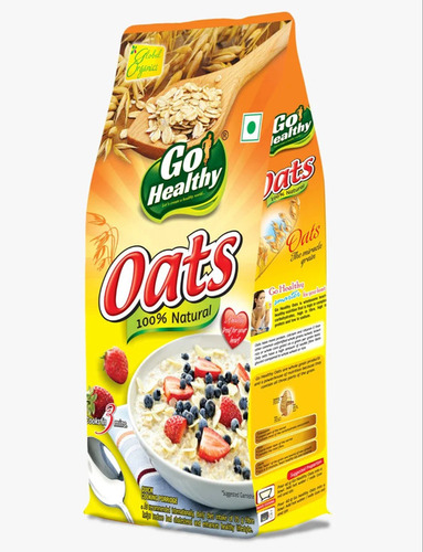 Go Healthy Oats Pouch 500g - Whole Grain Flakes, 12 Months Shelf Life | High Fiber, Easy Cook Breakfast, No Artificial Colors