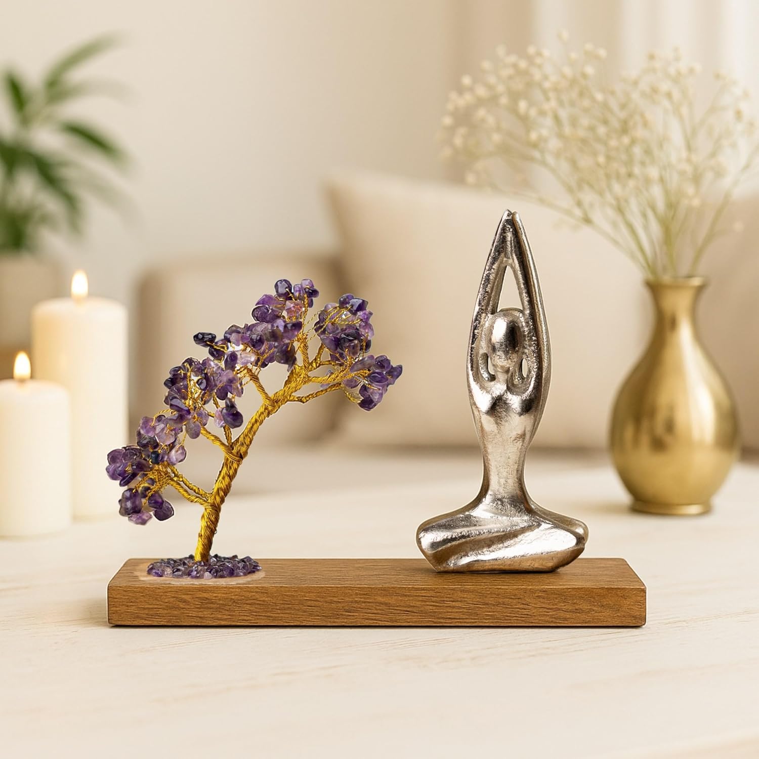 Ritualistic Namaste Amethyst Quartz Crystal Tree For Vastu, House Warming - Size: 22L X 10.6W X 6.5H