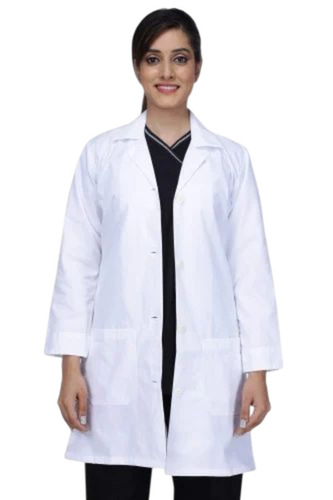 White Doctor Apron Coat - Cotton L to XXL White | Light Weight Breathable Long Sleeve Side Closure 2 Waist Pockets