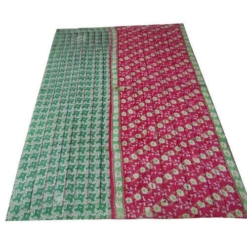 Hand Block Kantha Quilt - 100% Cotton, Full Size Rectangular | Printed Pattern, Comfortable, New Condition