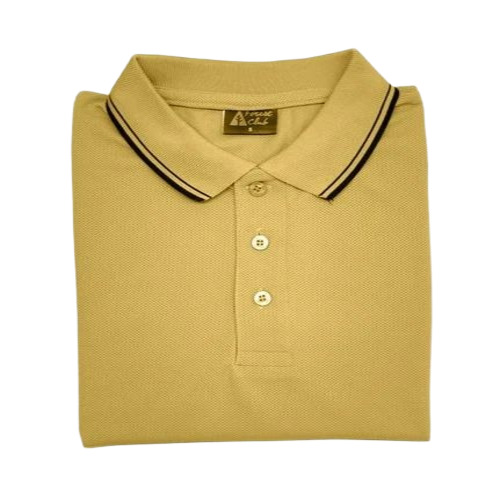 Men Casual Yellow T Shirt - Cotton, Sizes L to XXL, Yellow | Polo Collar, Half Sleeves, Plain, Comfortable