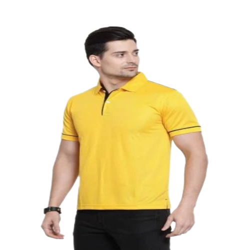 Men Polyester Half Sleeves T Shirt - Polyester M-XXL Yellow | Polo Collar Plain Comfortable