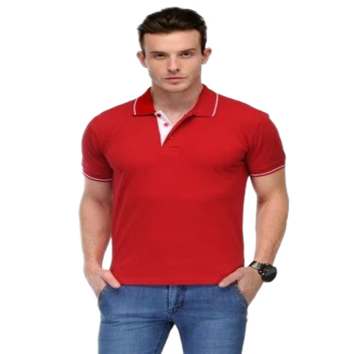 Men Tipped Polo T Shirt - Cotton, Regular Fit, Red | Collar Neck, Short Sleeves, Plain, Comfortable