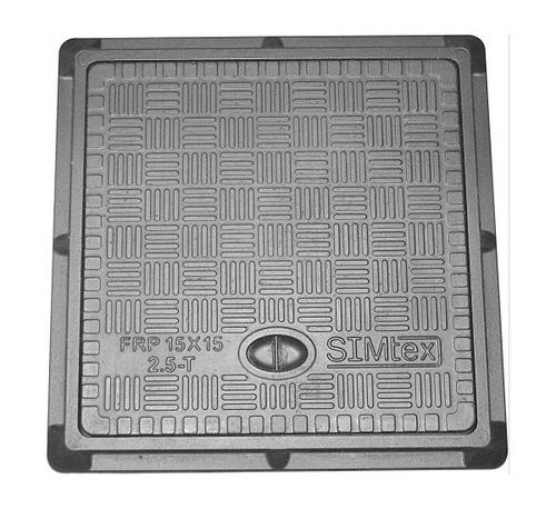 15X15 Inch FRP Square Manhole Cover - UV Resistant, Anti-Slip Surface, SS Lifting Handles