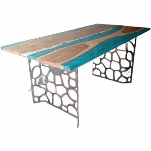 3.4feet Wooden Table - Wooden Top, Iron Frame, Glossy Finish, Multicolor | Suitable for Restaurant Use