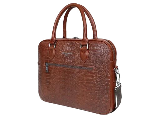 Brown Laptop Leather Bag - Pure Leather, Customized Size, Brown, Zipper Closure | Shoulder Style, Polished Surface, Water Resistant, Durable