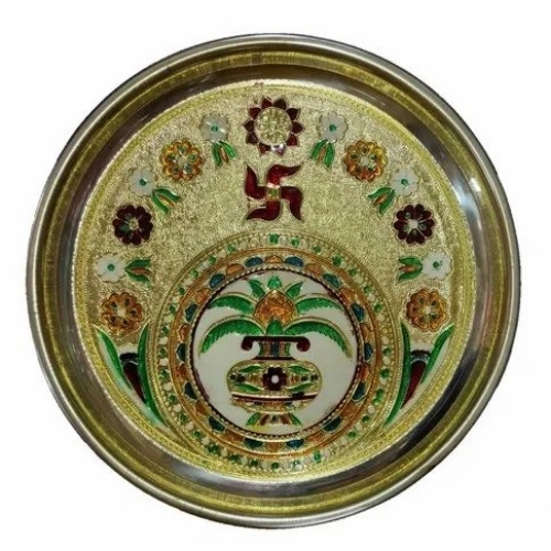 Pooja Thali Meenakari - Steel Round Standard Size, Rust Proof, Eco-Friendly, Light Weight