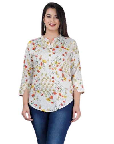 Women Shirt Style Rayon Printed Top