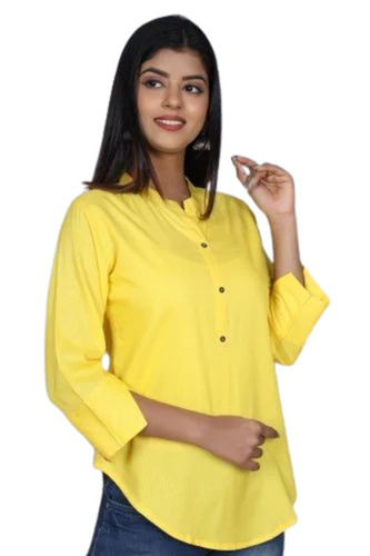 Women Solid Yellow Rayon Top - 3/4 Sleeve, Regular Fit, V-Neck, Machine Wash | Breathable, Quick Dry, Anti Wrinkle, Comfortable Fit