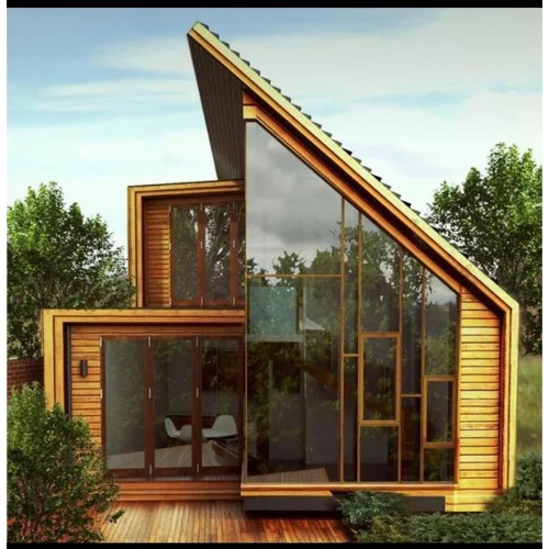 Eco Friendly Prefabricated Wooden House - Wood & Tafan Glass, 17x22x30 ft, Brown Swing Style