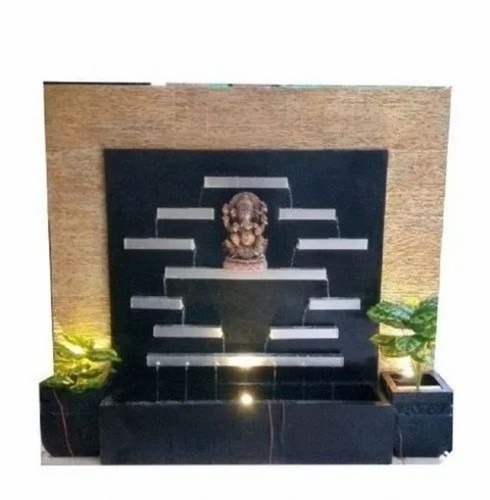 Ganesh Fiberglass Fountain - Fiberglass, 8 mm Nozzle Diameter, Black, Bamboo Nozzle, LED Underwater Light | Indoor Water Fountain