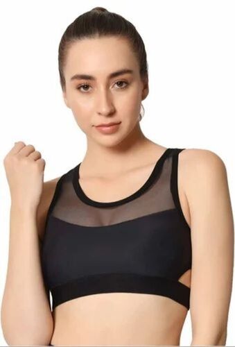 Ladies Padded Sports Bra - Net Fabric, Various Sizes, Black | Padded, Quick Dry, Comfortable Fit