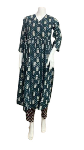 Printed Cotton Kurti Pant Set - Regular Fit, Multi Color, 3/4 Sleeve | Breathable, Anti Uv, Quick Dry, Comfortable Fit
