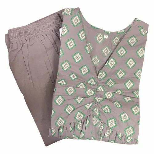 Women Cotton Straight Printed Kurti Pant Set