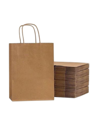 Plain Brown Paper Shopping Bags - Kraft Paper, 16x12 Inch, Brown, Patch Handle | Eco Friendly, Durable, Load Capacity 2 Kg, Fine Finished