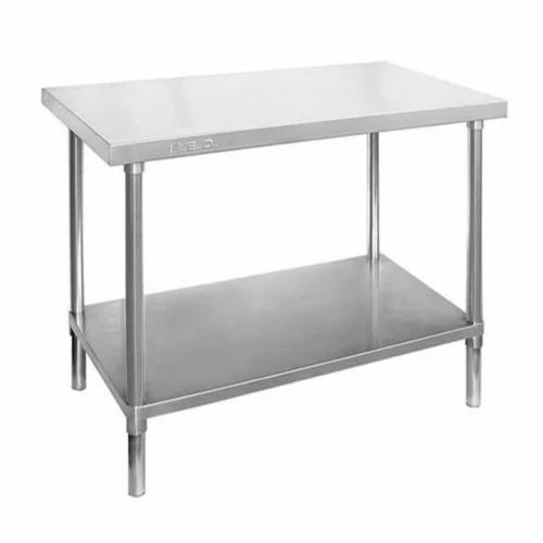 Stainless Steel Work Table - Polished Stainless Steel, Silver, Plain Surface | Durable, Easy to Clean, Glossy