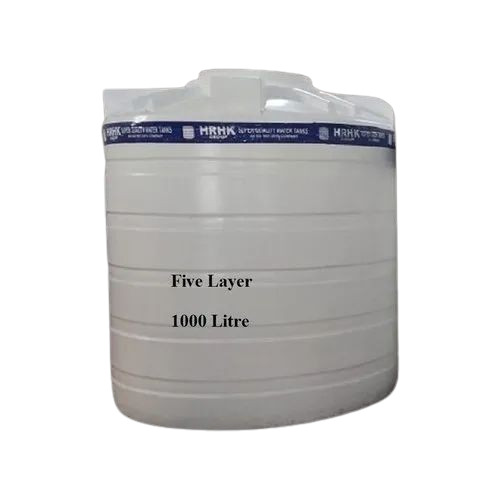1000L Five Layer Plastic Water Storage Tank - Plastic, 1000L, White, 6mm Thickness, Cylindrical, Durable, Heat Resistant, Rust and Leak Proof
