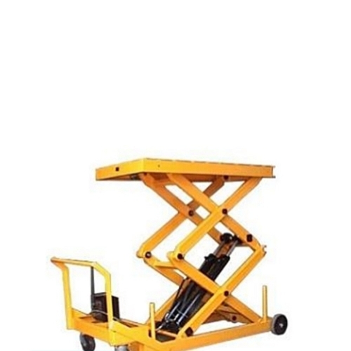 Double Scissor Lift Table - Mild Steel 500kg Capacity Yellow 5m Lift Height | Durable Strong Moving 4 Wheels
