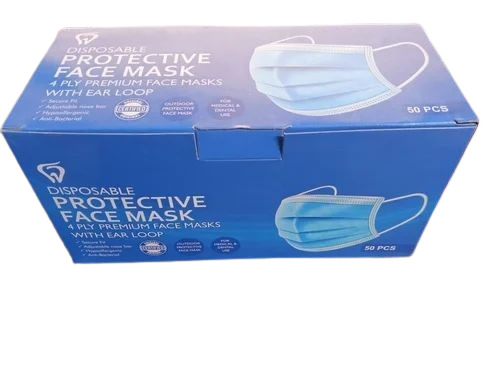Face Mask Packaging Box - Paper, 40x40 cm, Blue | Moisture Proof, Eco Friendly, Glossy Lamination