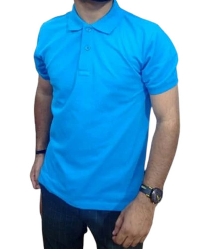 Men Blue Polo Neck T Shirt