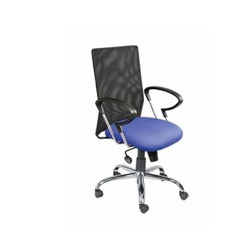 Staff Chairs - Fabric & Stainless Steel, Standard Size, Blue & Black | Lumbar Support, Height Adjustable, 360Â° Swivel, 5 Wheels