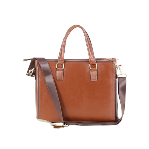 Brown Briefcase Bag - Leatherette Material, Customized Size, Brown Color, Zipper Closure, Shoulder Length Handle | Biodegradable, Moisture Proof, Security, Shock Resistance