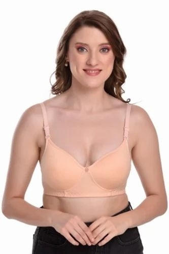 Cotton Blend Bra - Size 28-42, Beige, Padded | Breathable, Skin-Friendly, Mark-Free Design
