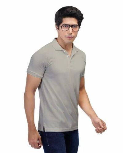 Grey Cotton Polo T Shirt