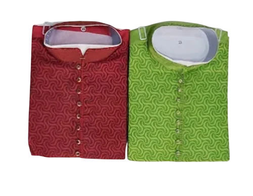 Men Printed Cotton Kurta - XL Size, Green Red, Full Sleeve, Knee Length, Comfortable Wear