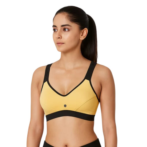Non Padded Sports Bra - Soft Stretch Fabric Sizes 32-36 Yellow and Black | Lightweight Comfort Fit Breathable Adjustable Strap