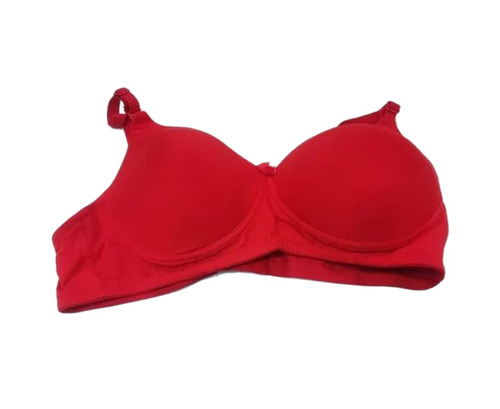 Padded Bra - Cotton, XS to XXXL, Red | Breathable, Skin-Friendly, No Marks