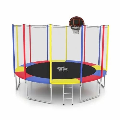 Rainbow Trampoline With Basket Hoop 