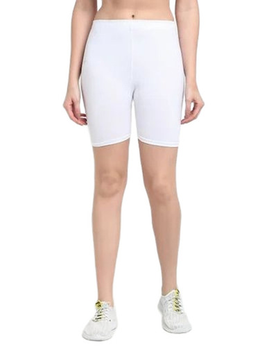 White Cycling Shorts - Lycra, Thigh Length, White, Elastic Waist, Breathable, Quick Dry