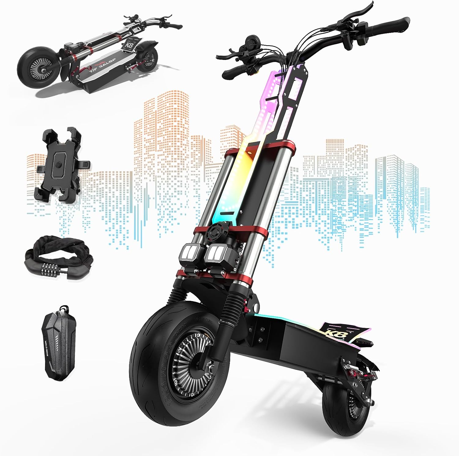 Electric Scooter Adult K8 6000W Dual Motor - Battery Capacity: 84 V