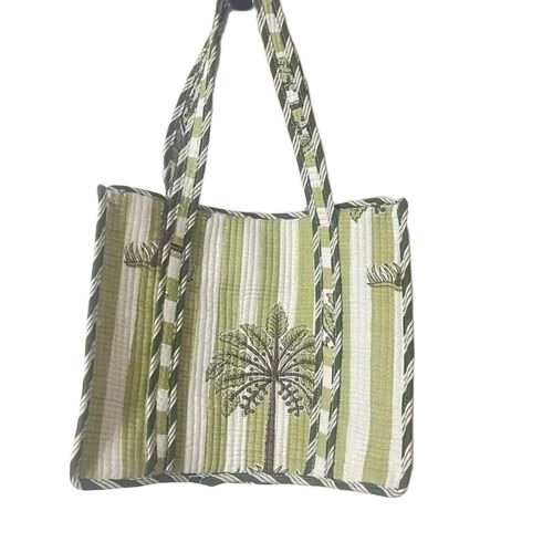 Handblock Cotton Tote Bags - Canvas, 18x18 Inch, Multicolor | Double Handle, Zipper Closure, 5 Kg Capacity