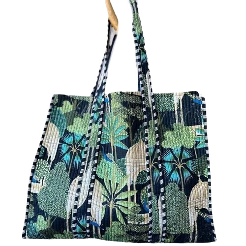 Handle Printed Tote Bags - Cotton Canvas, 18x18 Inch, Multicolor, Zipper Closure, Double Handle, Machine Made