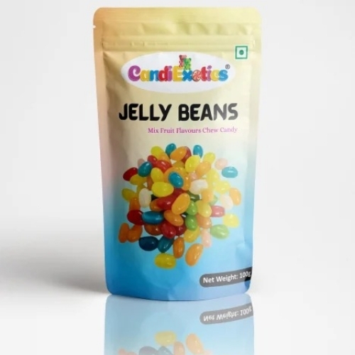 Jelly Beans Candy - Colorful Glossy Pieces, Fruit Flavored Chewy Solid Candy, Eggless