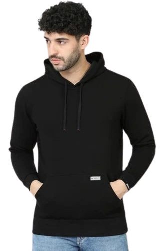 Men Black Hoodies - Lightweight Cotton Blend, Black, Full Sleeve, Breathable, Quick Dry, Anti UV, Spread Collar