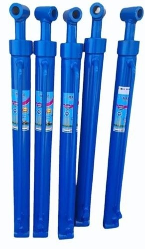 Blue Hydraulic Loader Cylinder - Steel, 125 mm Bore Diameter, Blue | Industrial Use