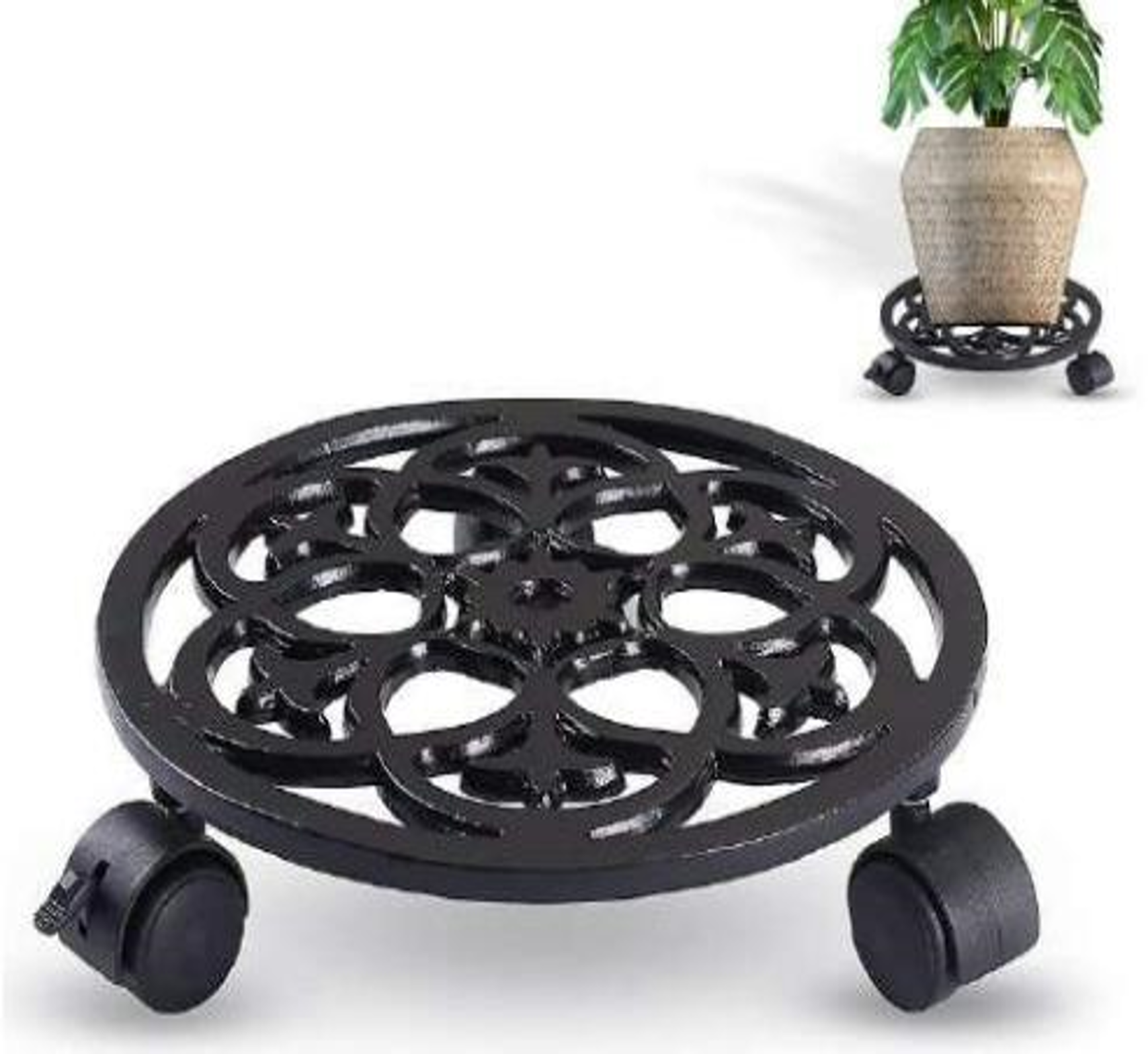 Cast Aluminium Plant Stand With Moving Wheel - Diameter: 27X27X7 Centimeter (Cm)