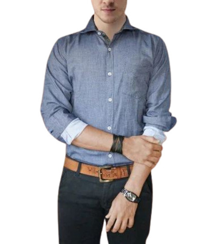 Cotton Mens Blue Full Sleeve Formal Shirts