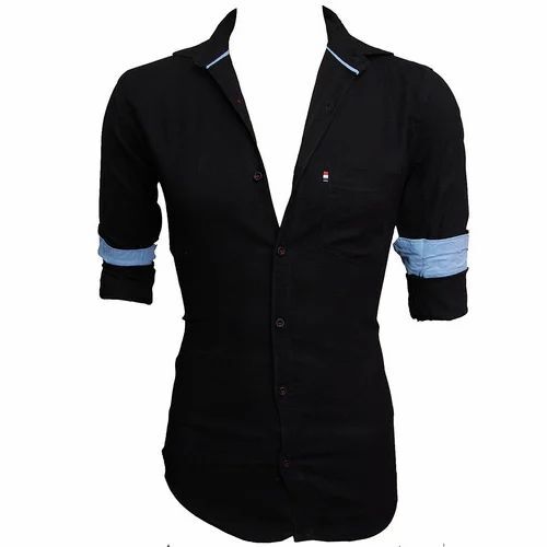 Men Black Color Casual Plain Shirts