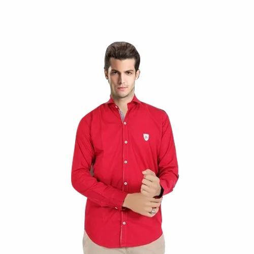 Mens Formal Wear Plain Shirts - Cotton, Full Sleeves, Red, Machine Washable | Breathable, Anti UV, Anti Wrinkle, Quick Dry