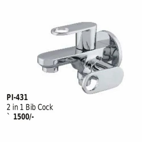 Pi-431 Brass 2 In 1 Bib Cock - Brass, Chrome Finish | Wall Mounted, Glossy Satin, Silver