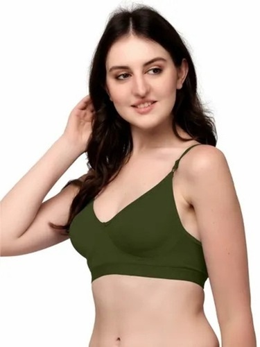 Bra - Cotton, Sizes 28-42, Olive Green | Non-Padded, Breathable, Elastic Straps, Deep Plunging Neck
